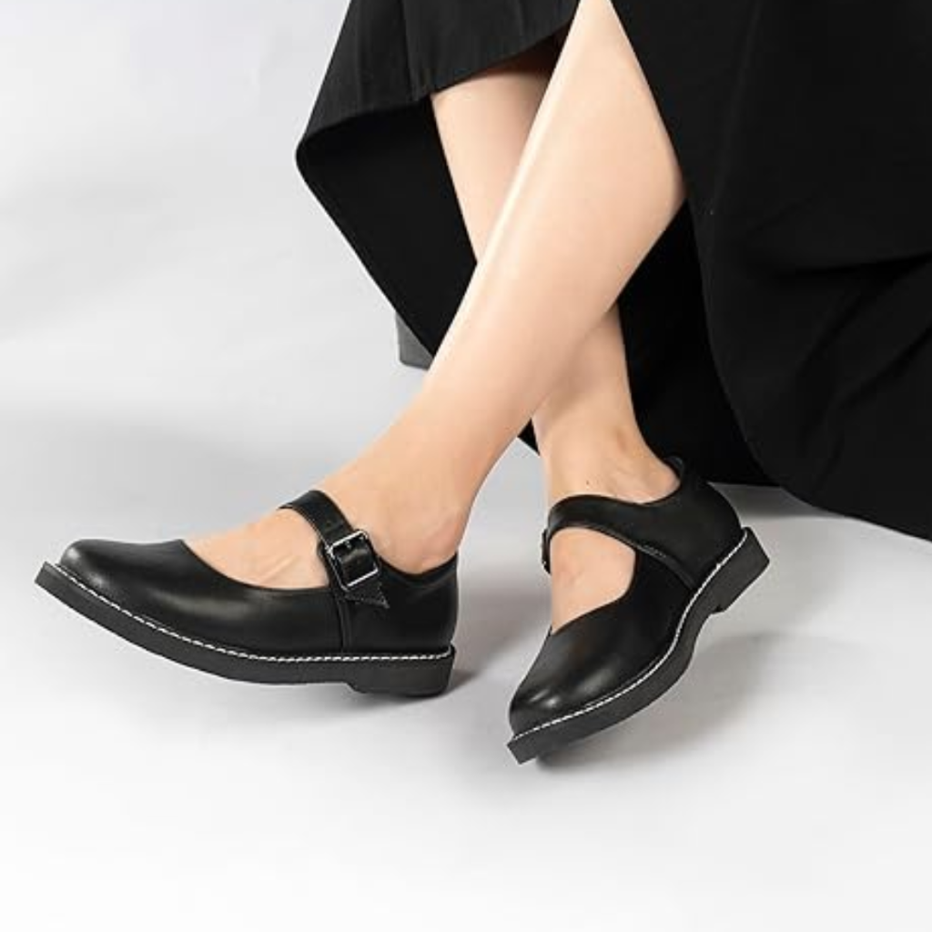 Damskie buty Mary Jane skórzane czarne, antypoślizgowe