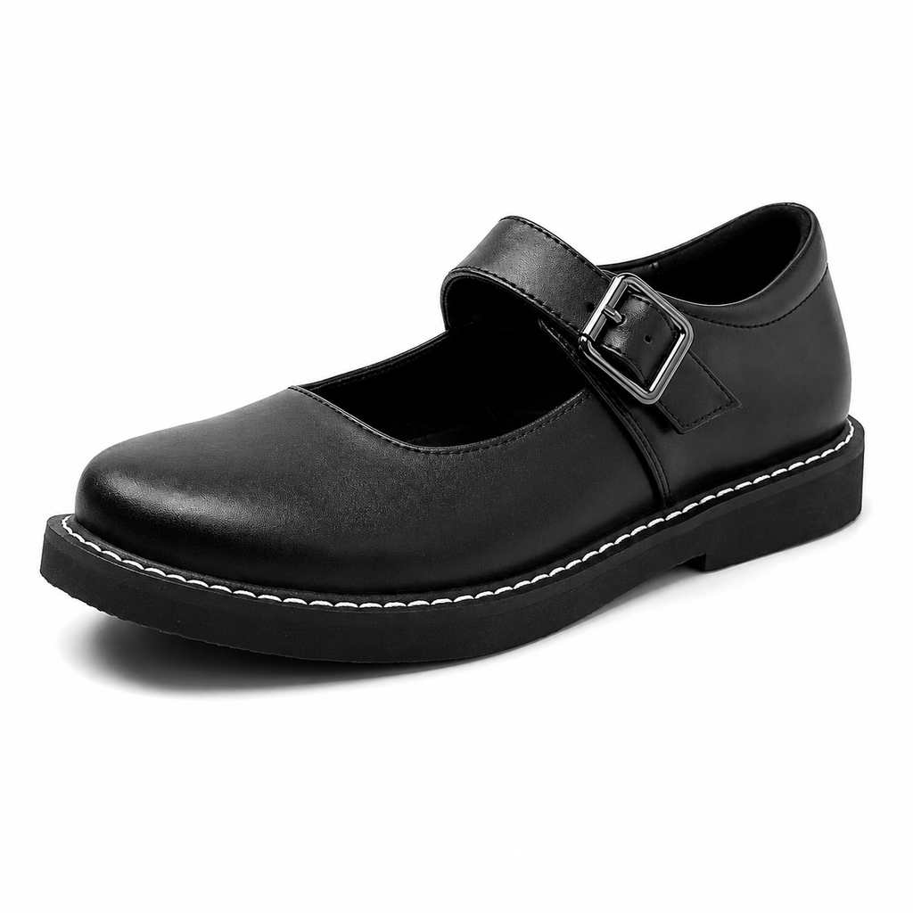 Damskie buty Mary Jane skórzane czarne, antypoślizgowe
